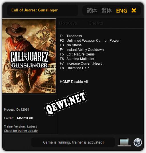 Call of Juarez: Gunslinger: Трейнер +8 [v1.5]