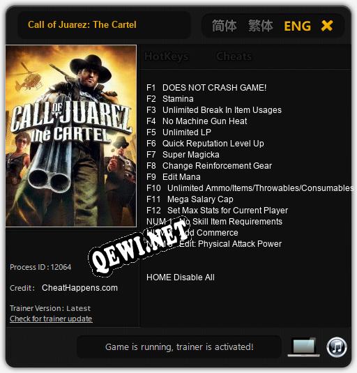 Трейнер для Call of Juarez: The Cartel [v1.0.2]