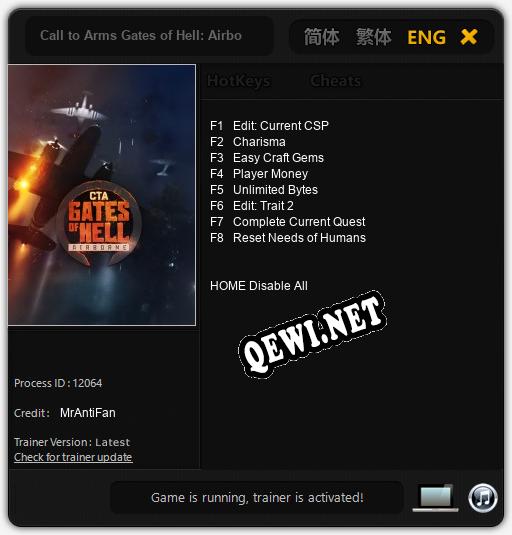 Трейнер для Call to Arms Gates of Hell: Airborne [v1.0.4]
