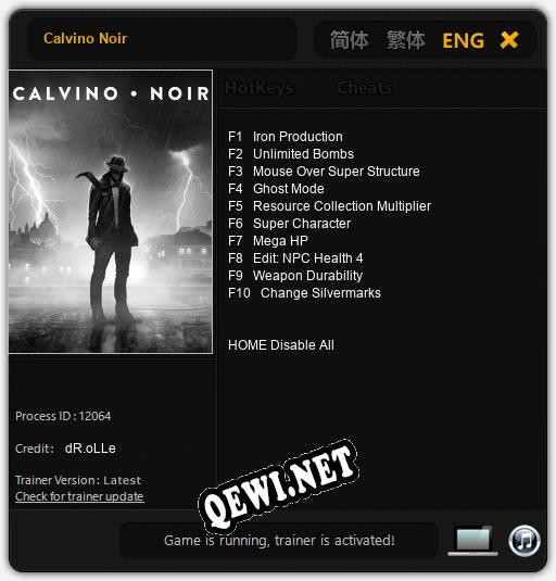Calvino Noir: Трейнер +10 [v1.7]