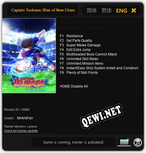 Трейнер для Captain Tsubasa: Rise of New Champions [v1.0.1]