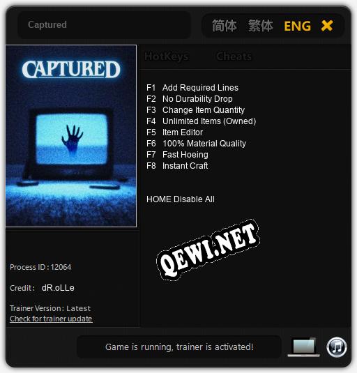 Captured: Читы, Трейнер +8 [dR.oLLe]