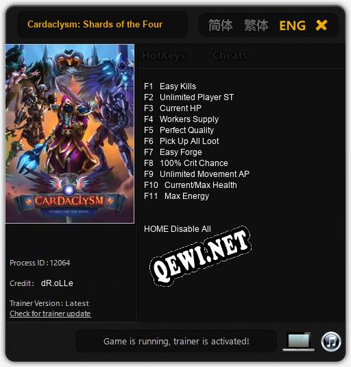 Трейнер для Cardaclysm: Shards of the Four [v1.0.7]