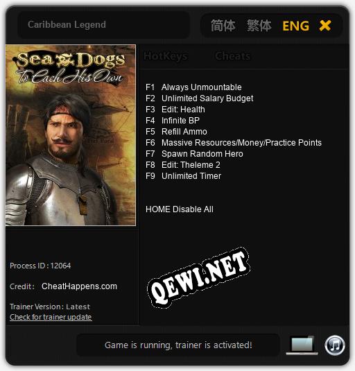 Caribbean Legend: Трейнер +9 [v1.7]