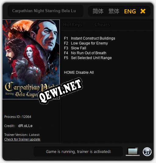 Carpathian Night Starring Bela Lugosi: ТРЕЙНЕР И ЧИТЫ (V1.0.9)