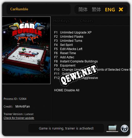 Трейнер для CarRumble [v1.0.9]