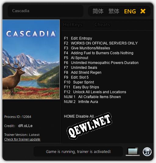 Трейнер для Cascadia [v1.0.6]
