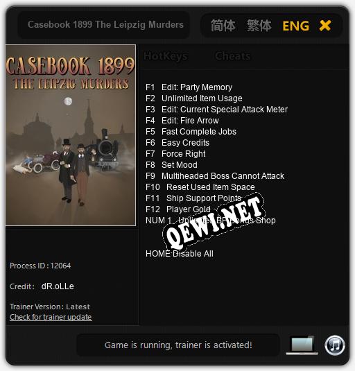 Casebook 1899 The Leipzig Murders: Трейнер +13 [v1.7]