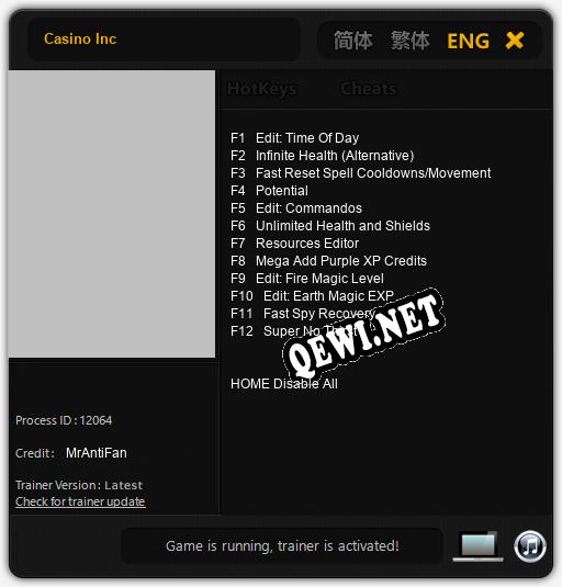 Трейнер для Casino Inc [v1.0.9]