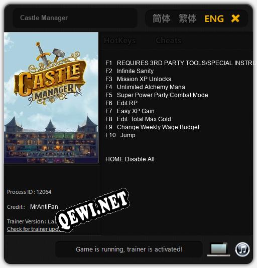 Трейнер для Castle Manager [v1.0.6]