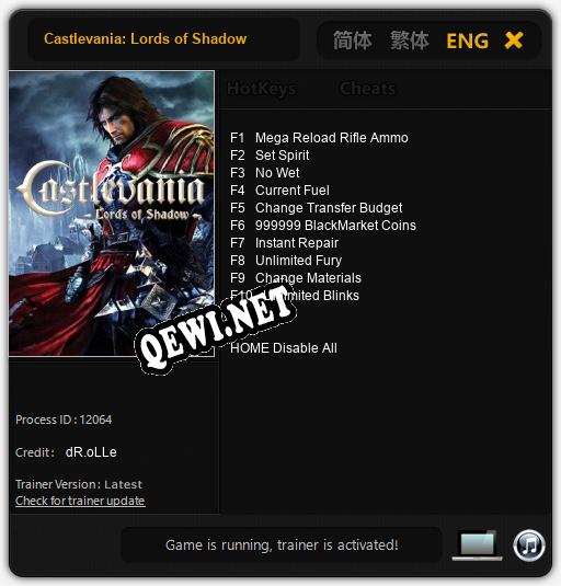 Castlevania: Lords of Shadow: ТРЕЙНЕР И ЧИТЫ (V1.0.19)