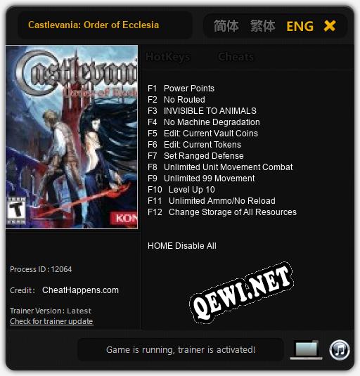 Трейнер для Castlevania: Order of Ecclesia [v1.0.8]