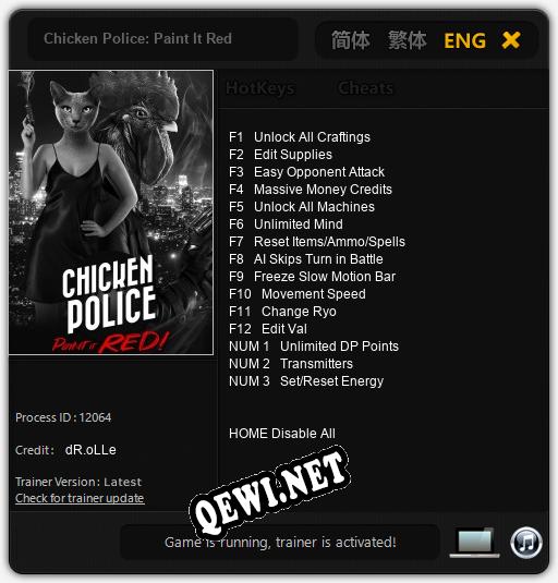 Трейнер для Chicken Police: Paint It Red [v1.0.6]