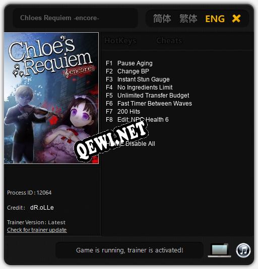 Chloes Requiem -encore-: Трейнер +8 [v1.5]