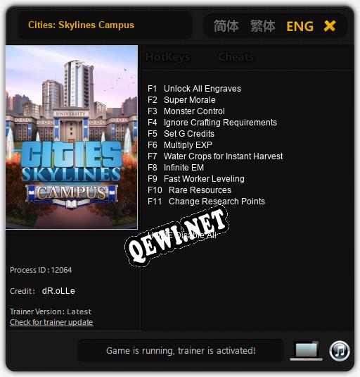 Cities: Skylines Campus: Трейнер +11 [v1.1]