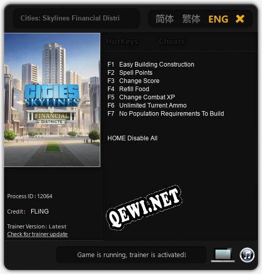 Трейнер для Cities: Skylines Financial Districts [v1.0.5]