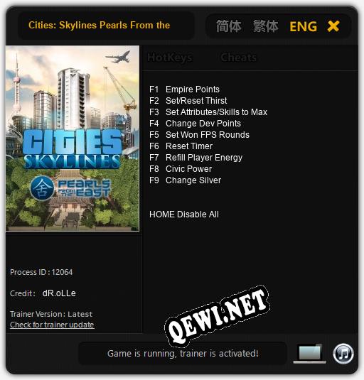 Трейнер для Cities: Skylines Pearls From the East [v1.0.7]