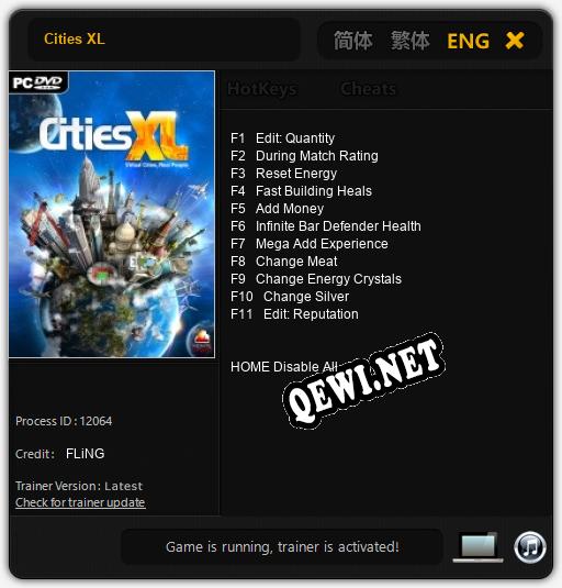 Трейнер для Cities XL [v1.0.1]