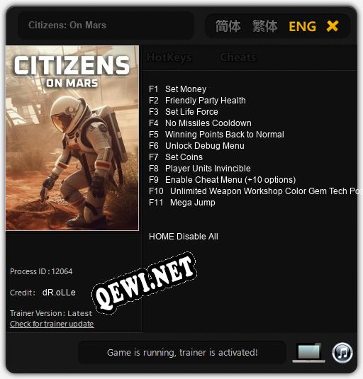 Citizens: On Mars: ТРЕЙНЕР И ЧИТЫ (V1.0.35)