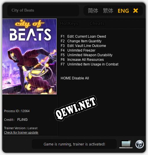 City of Beats: Читы, Трейнер +7 [FLiNG]