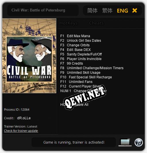 Трейнер для Civil War: Battle of Petersburg [v1.0.5]