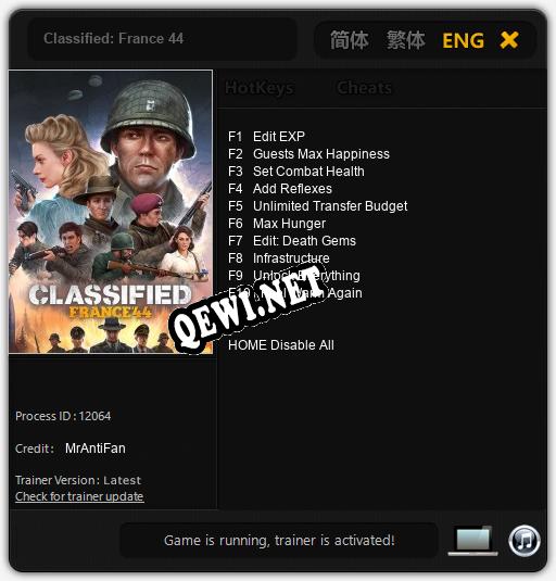 Трейнер для Classified: France 44 [v1.0.4]
