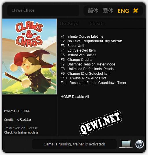 Трейнер для Claws Chaos [v1.0.2]