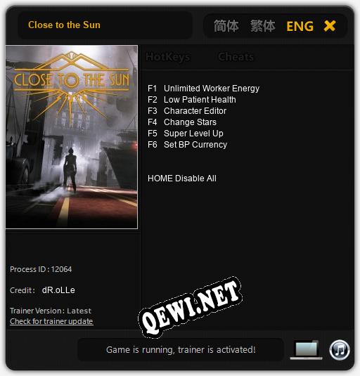Трейнер для Close to the Sun [v1.0.5]