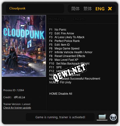 Cloudpunk: ТРЕЙНЕР И ЧИТЫ (V1.0.39)