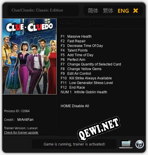 Clue/Cluedo: Classic Edition: ТРЕЙНЕР И ЧИТЫ (V1.0.96)