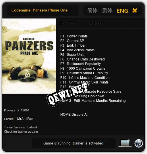 Трейнер для Codename: Panzers Phase One [v1.0.4]