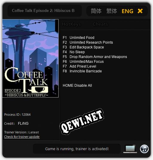 Трейнер для Coffee Talk Episode 2: Hibiscus Butterfly [v1.0.1]
