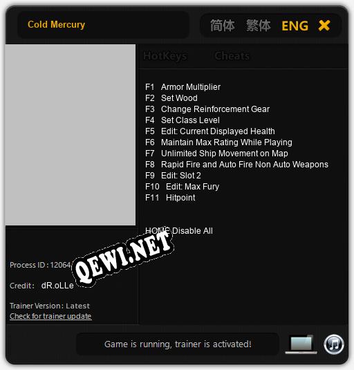 Cold Mercury: ТРЕЙНЕР И ЧИТЫ (V1.0.50)
