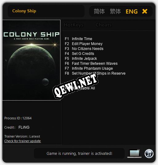 Трейнер для Colony Ship [v1.0.4]