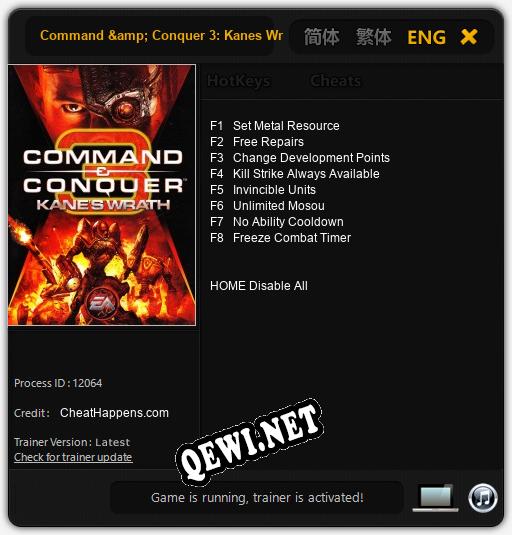 Command & Conquer 3: Kanes Wrath: Читы, Трейнер +8 [CheatHappens.com]