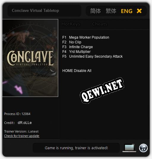 Трейнер для Conclave Virtual Tabletop [v1.0.4]