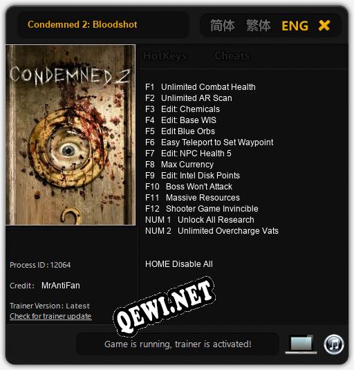 Condemned 2: Bloodshot: Читы, Трейнер +14 [MrAntiFan]