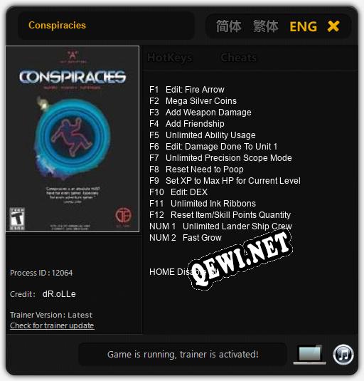 Conspiracies: Читы, Трейнер +14 [dR.oLLe]