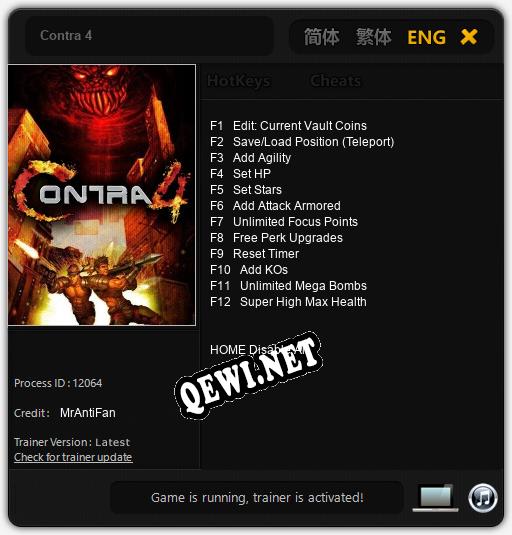 Contra 4: Читы, Трейнер +12 [MrAntiFan]