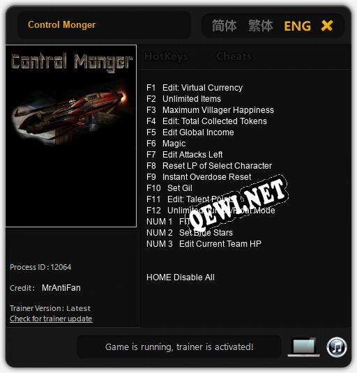Трейнер для Control Monger [v1.0.9]