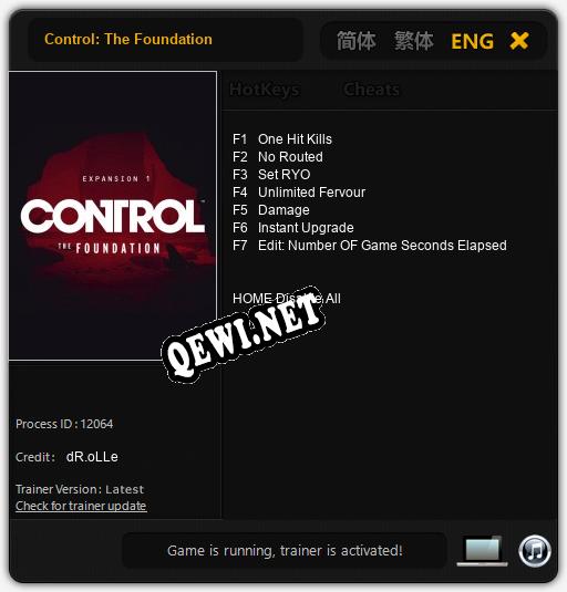 Control: The Foundation: ТРЕЙНЕР И ЧИТЫ (V1.0.49)