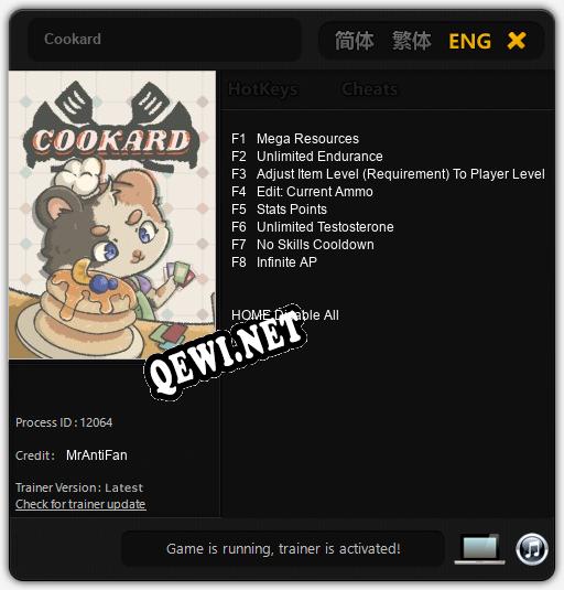 Cookard: Трейнер +8 [v1.1]