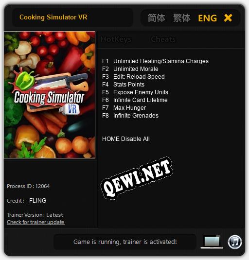 Трейнер для Cooking Simulator VR [v1.0.9]