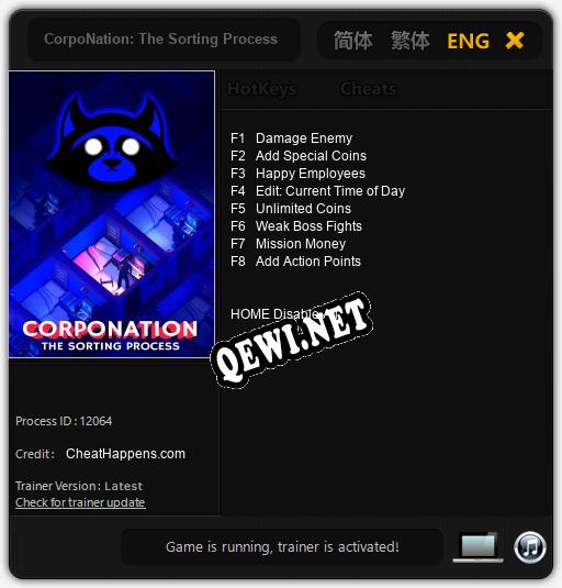 Трейнер для CorpoNation: The Sorting Process [v1.0.8]