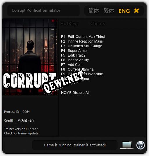 Трейнер для Corrupt Political Simulator [v1.0.3]