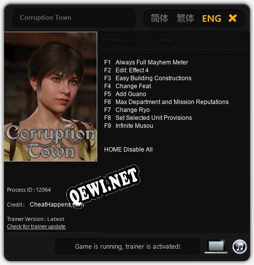 Трейнер для Corruption Town [v1.0.6]