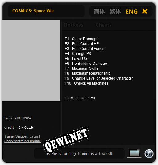 Трейнер для COSMICS: Space War [v1.0.7]