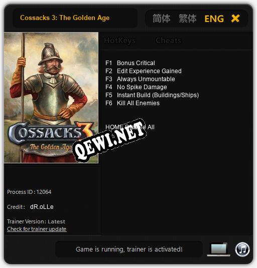Cossacks 3: The Golden Age: Трейнер +6 [v1.1]