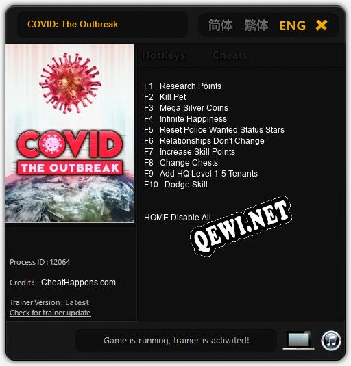Трейнер для COVID: The Outbreak [v1.0.6]
