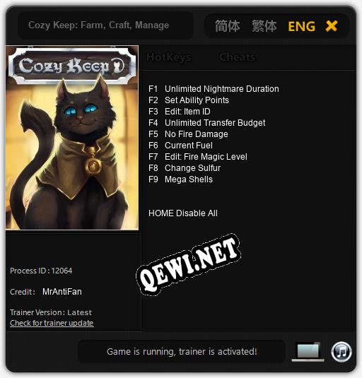 Трейнер для Cozy Keep: Farm, Craft, Manage [v1.0.1]